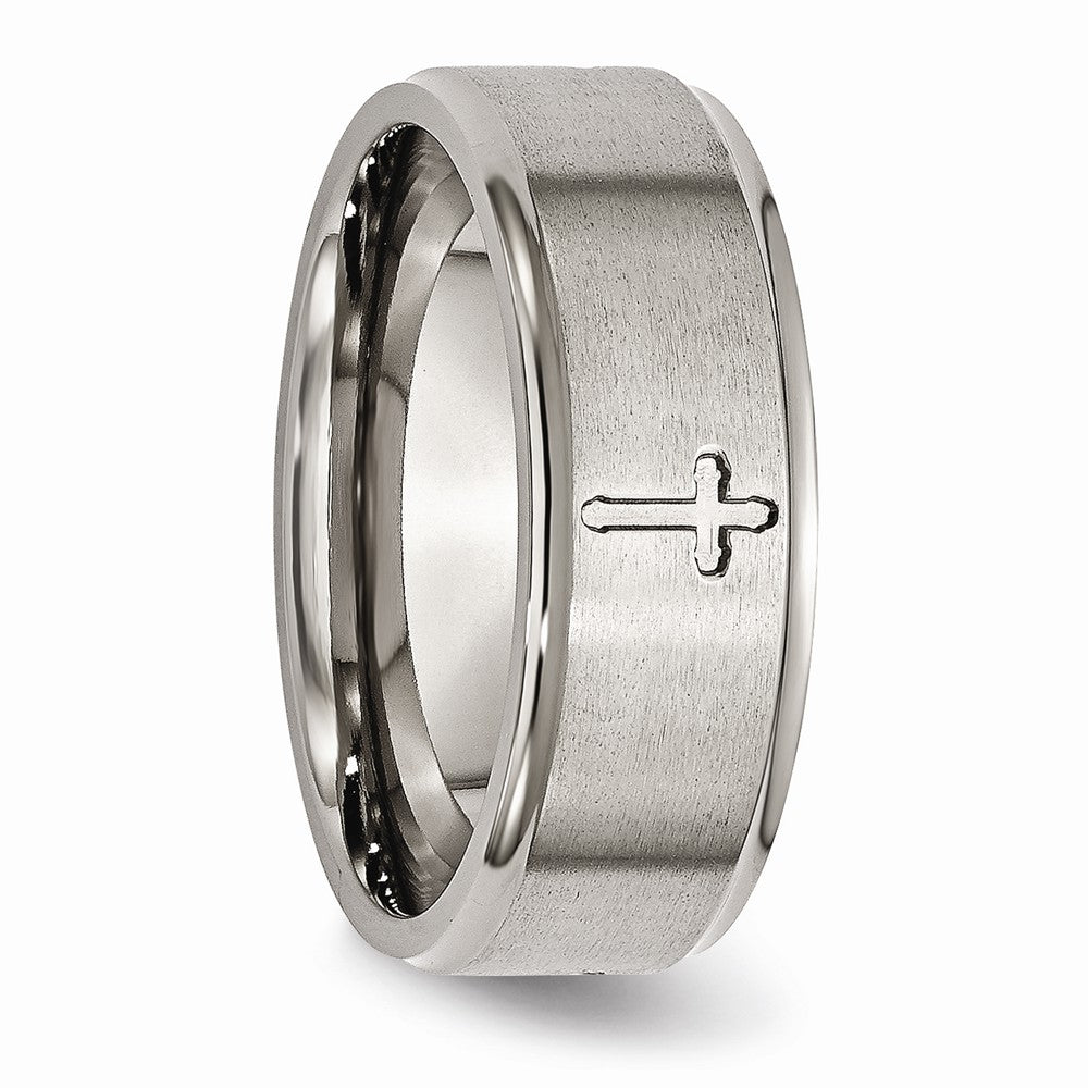 Chisel Titanium Ridged Edge Cross 8mm Brushed And Polished Wedding Band