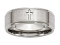 Chisel Titanium Ridged Edge Cross 8mm Brushed And Polished Wedding Band