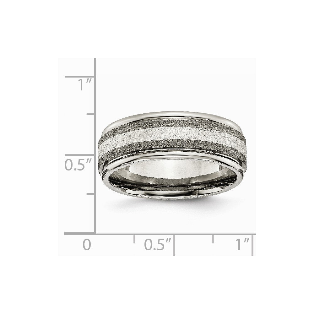 Chisel Titanium Polished /stone Finish Center Grooved Edge Sterling Inlay Wedding Band