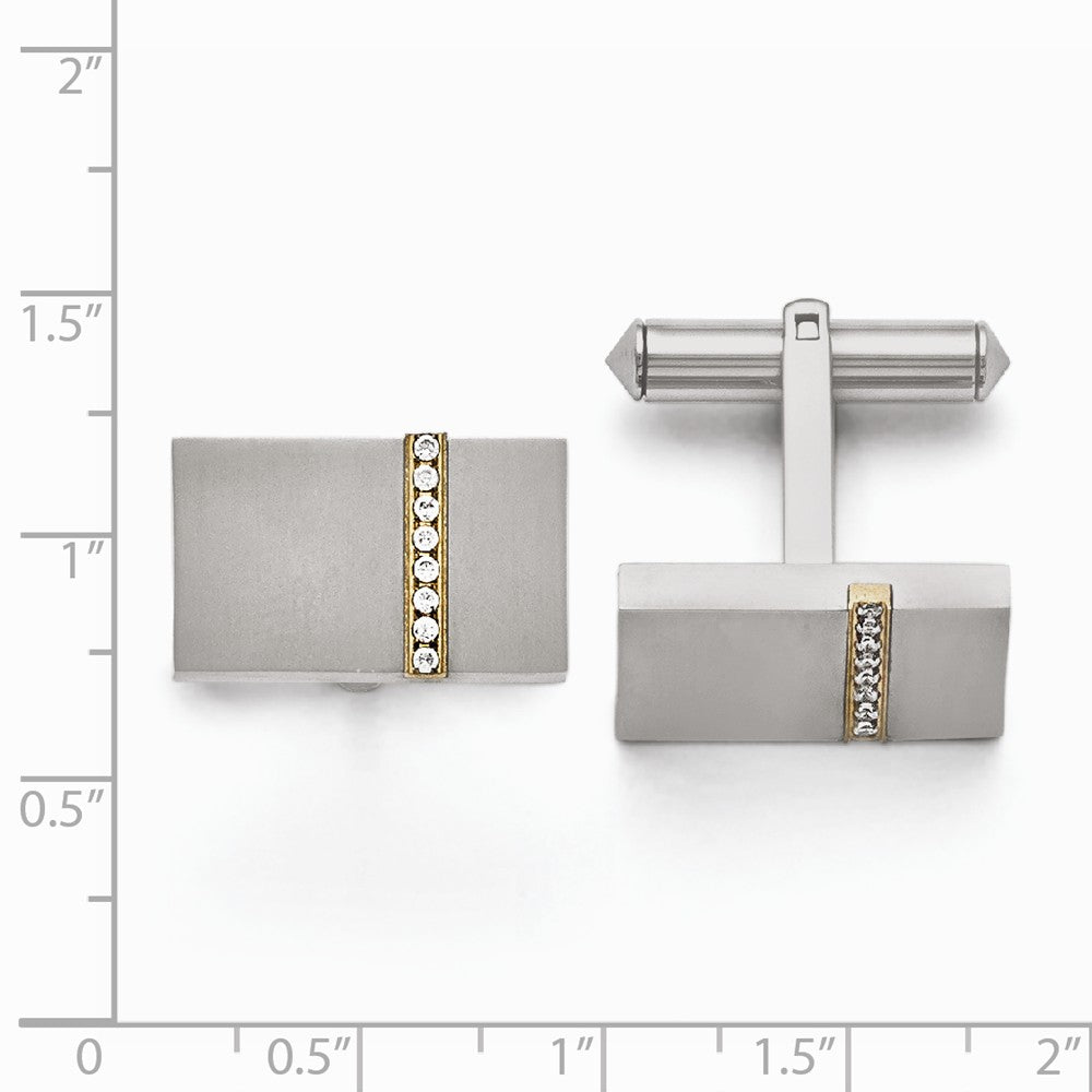 Chisel Titanium Brushed Yellow Ip-plated CZs Rectangular Cuff Links