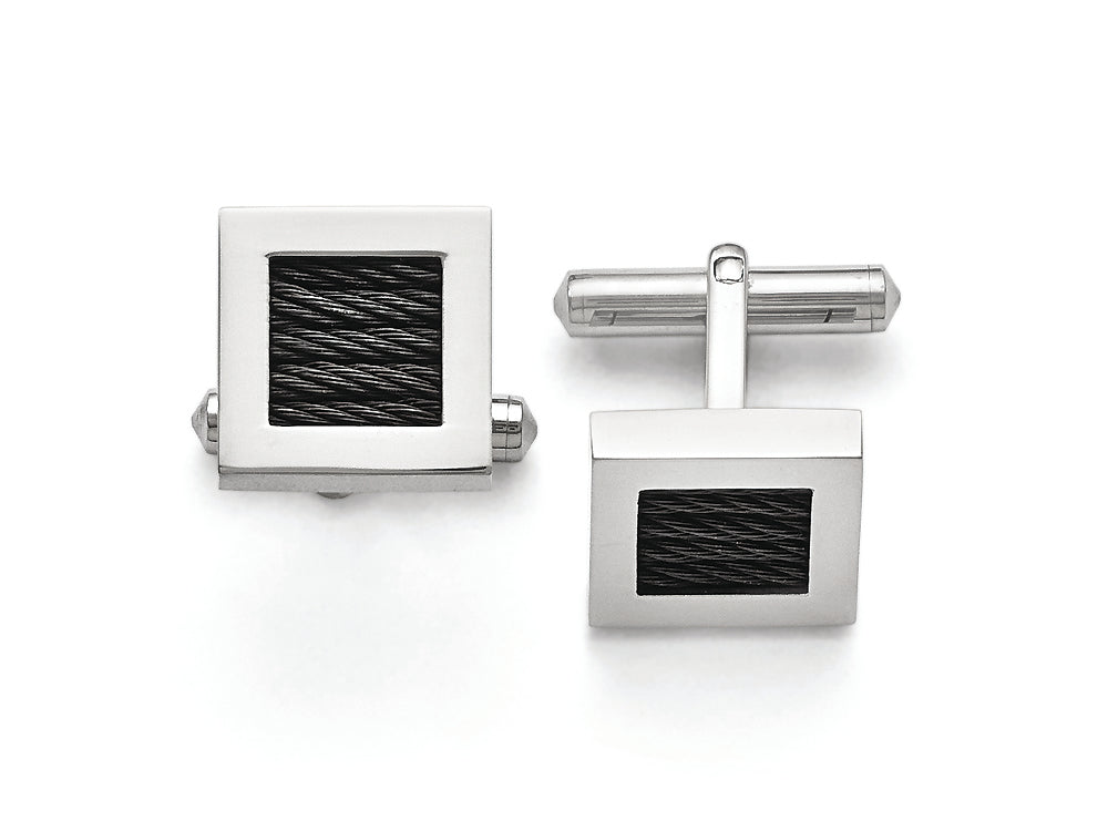 Chisel Titanium Polished Black Ip-plated Wire Cuff Links