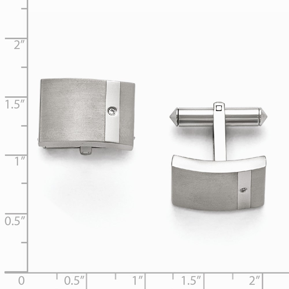 Chisel Titanium Brushed And Polished Clear CZ Cuff Links