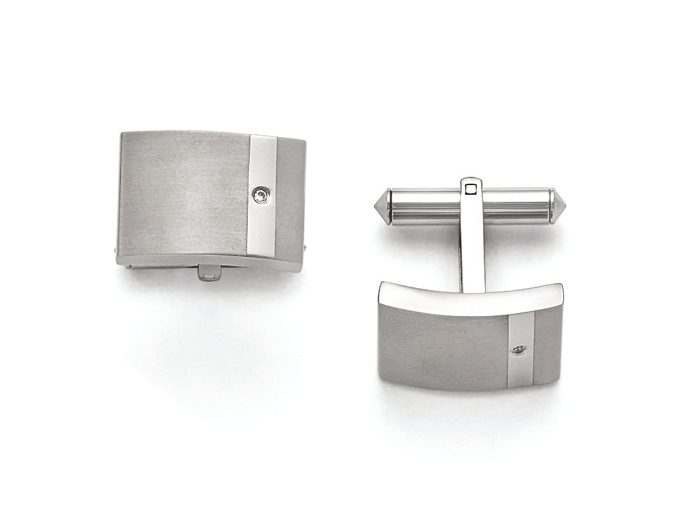 Chisel Titanium Brushed And Polished Clear CZ Cuff Links
