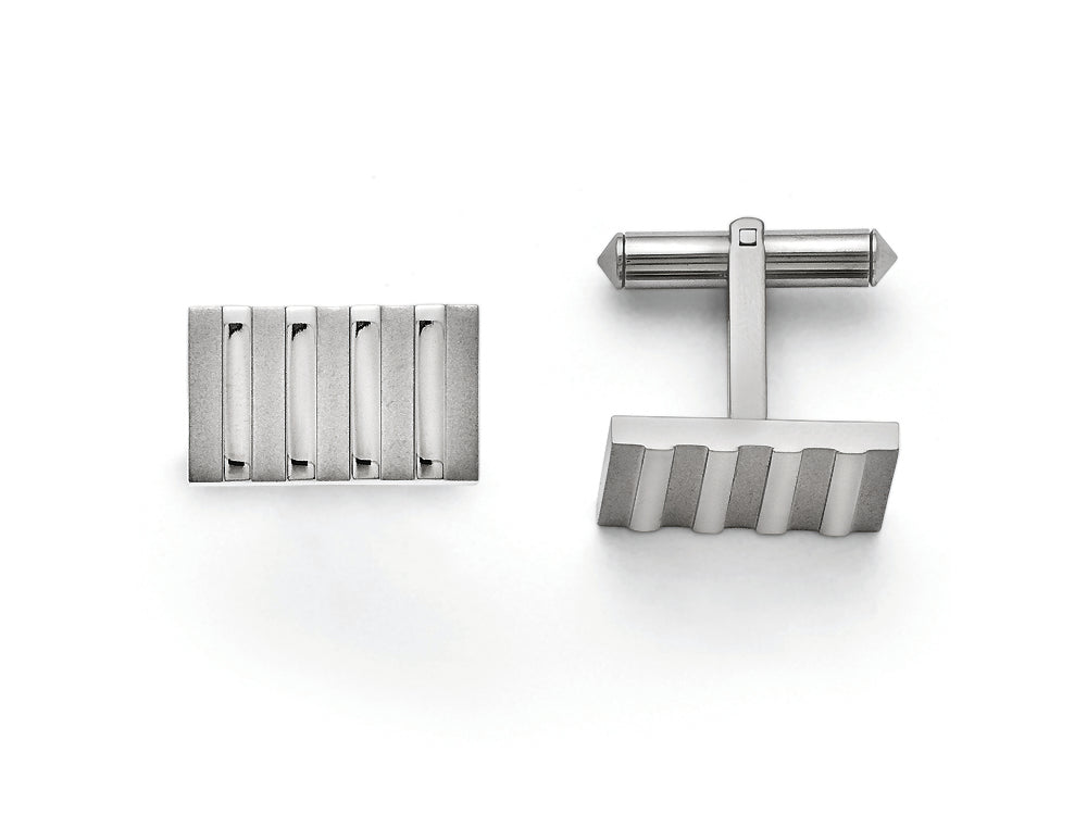 Chisel Titanium Polished And Brushed Stripes Cuff Links