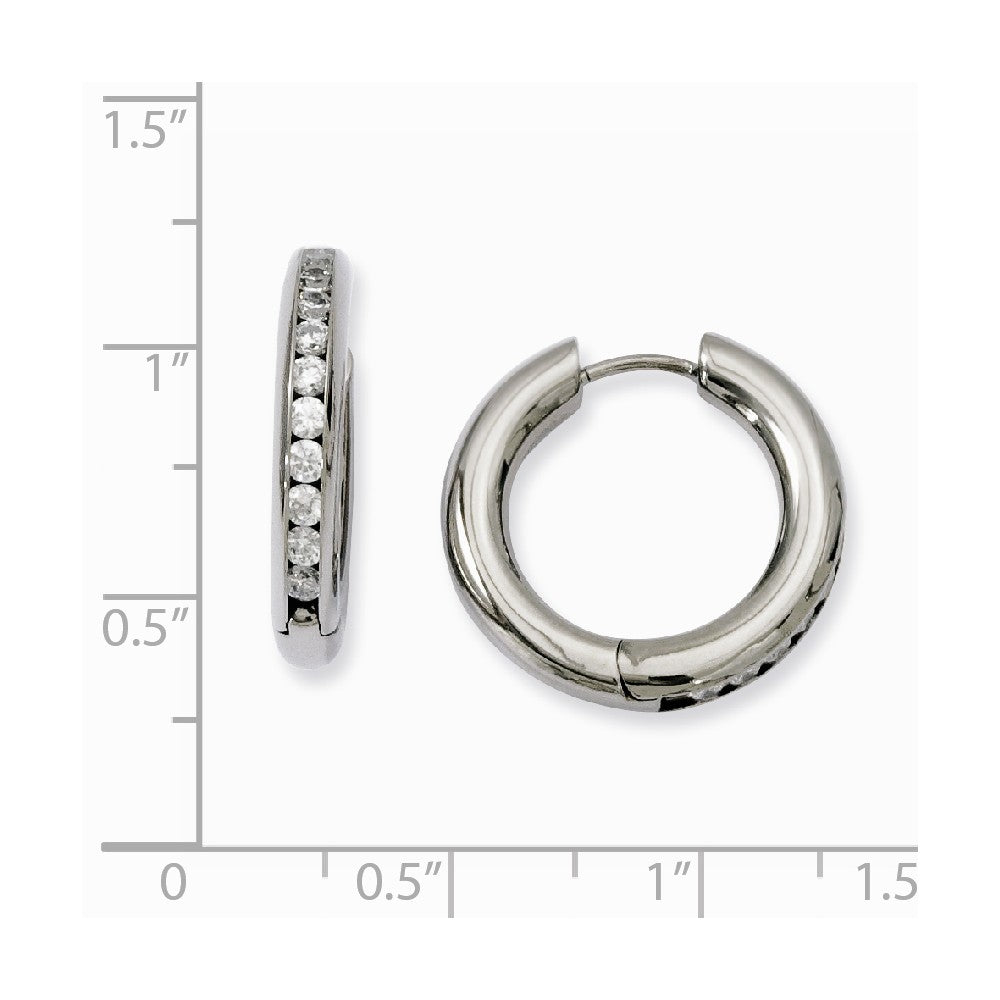 Chisel Titanium CZ Hinged Hoop Earrings