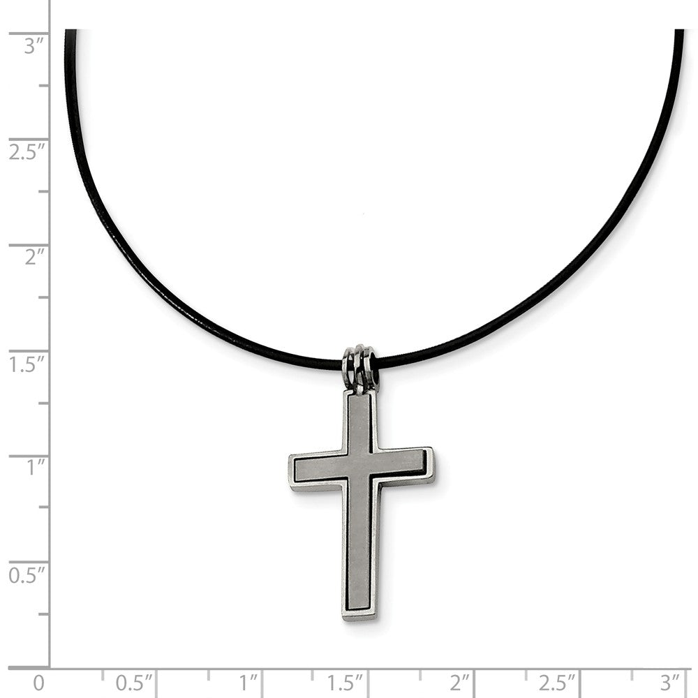 Chisel Titanium with Leather Cord Cross Necklace - 18 inches