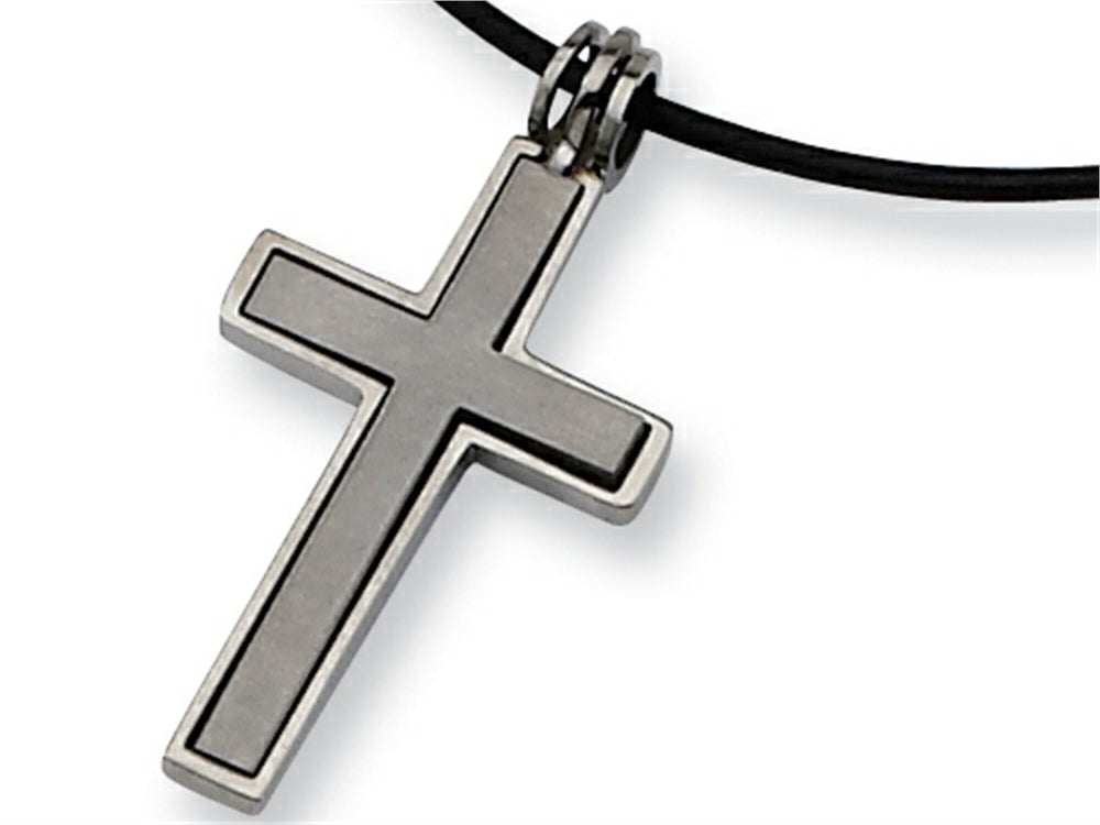 Chisel Titanium Leather Cord Cross Necklace - 18 inches