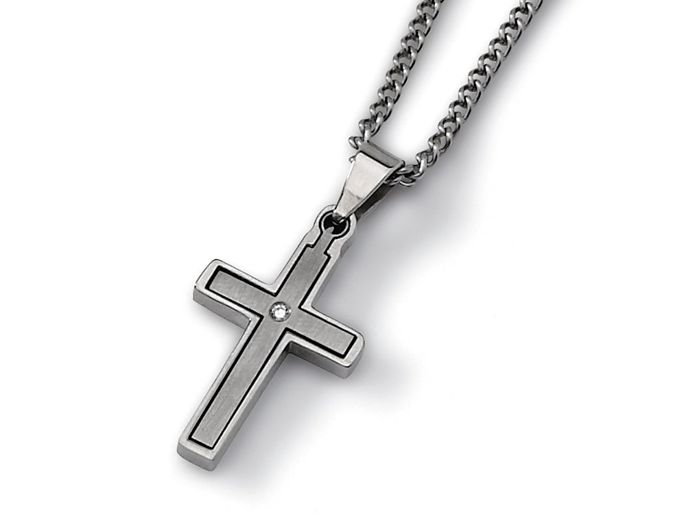 Chisel Titanium Diamond Accent Cross Necklace - 22 inche Stainless Steel Chain