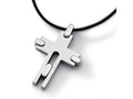 Chisel Titanium with Leather Cord Cross Necklace - 18 inches