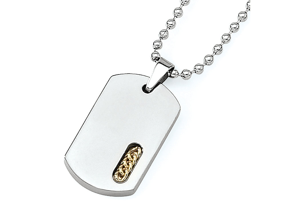 Chisel Titanium with Yellow IP Plating Dog Tag  Necklace with 22 inche Stainless Steel Chain