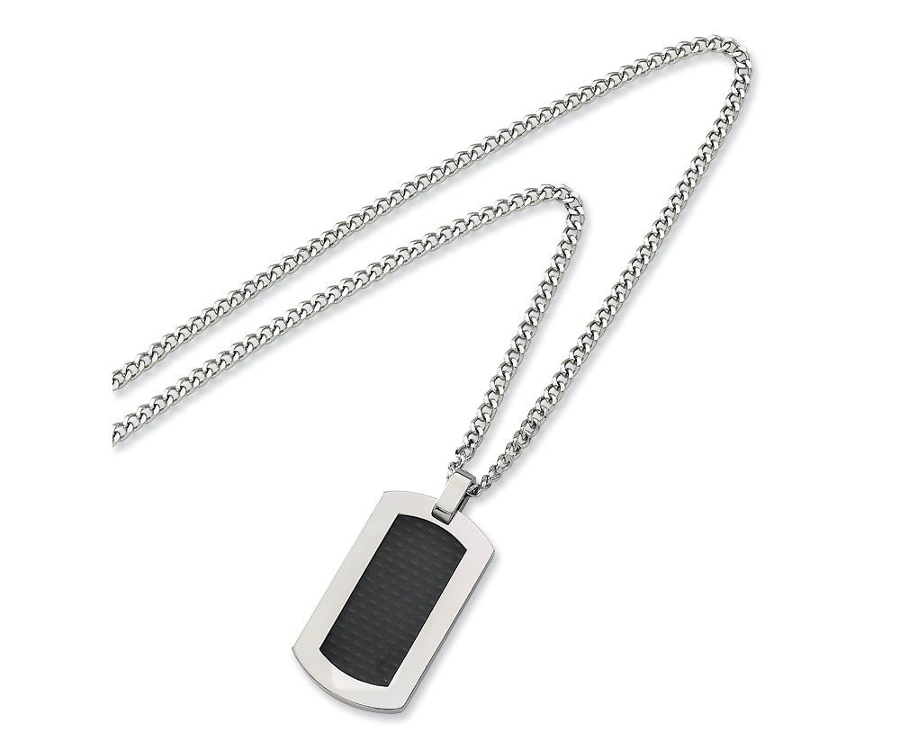 Chisel Titanium Carbon Fiber Dog Tag Necklace - 24 inche Stainless Steel Chain
