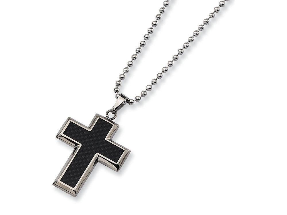 Chisel Titanium Carbon Fiber Cross Necklace - 22 inche Stainless steel chain