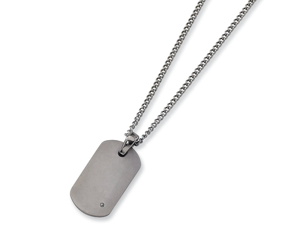 Chisel Titanium Diamond Accent Dog Tag Necklace - 22 inche Stainless steel chain