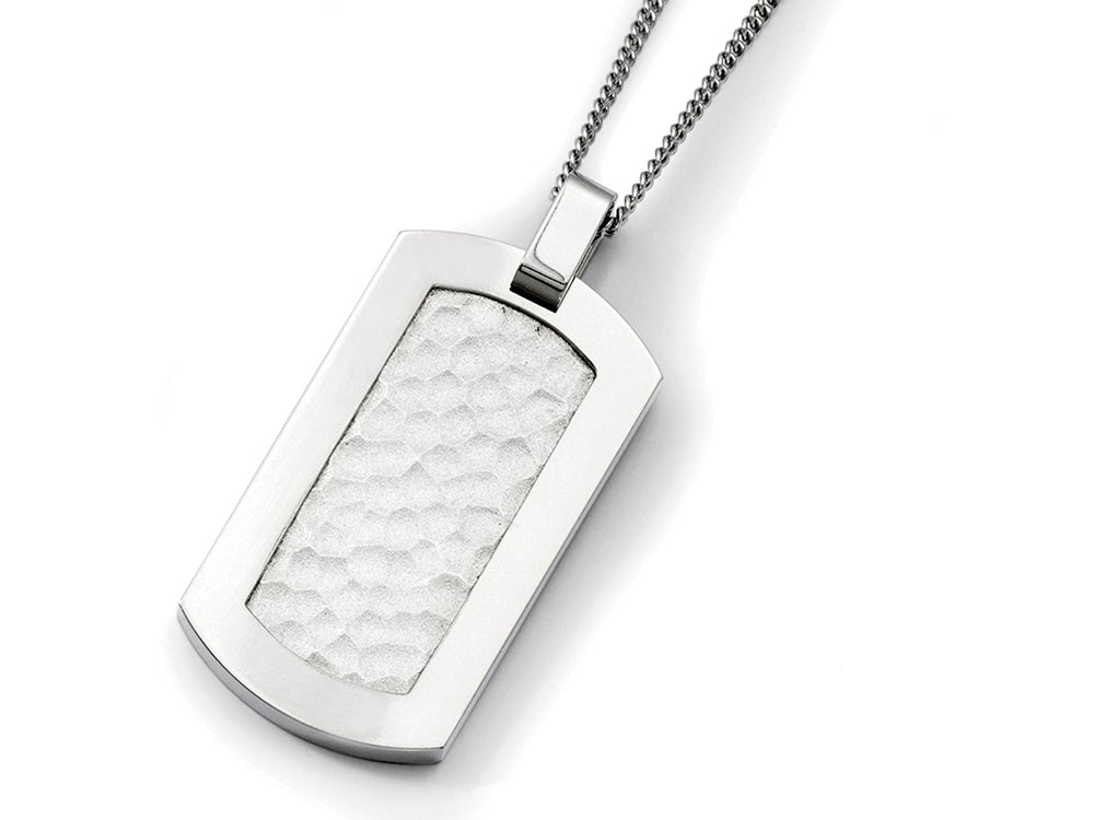 Chisel Titanium Hammered Dog Tag Pendant Necklace 22 Inch Stainless steel chain