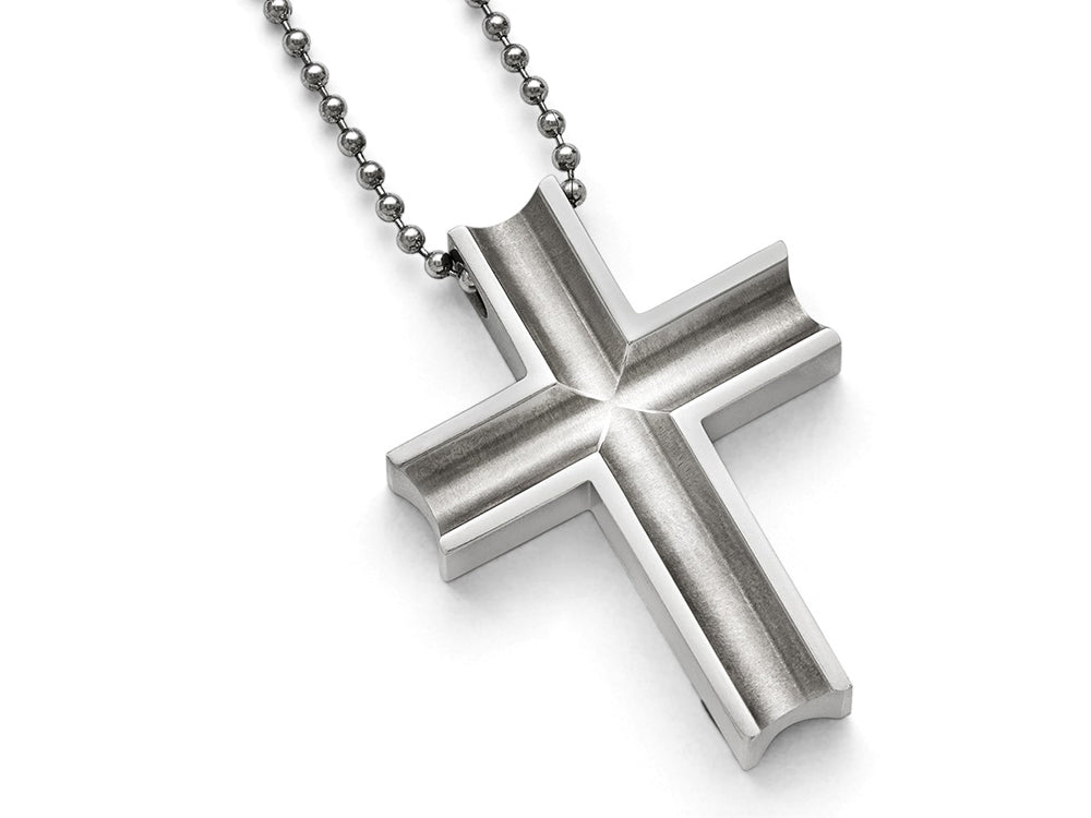 Chisel Titanium Polished Cross Necklace 24 inch Stainless steel chain