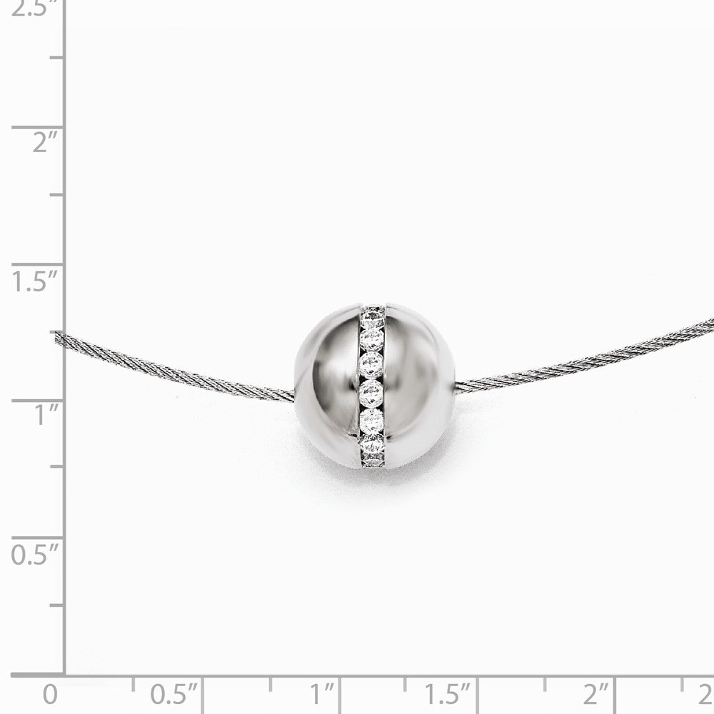 Chisel Titanium CZ Pendant With Polished Stainless Steel Wire Necklace