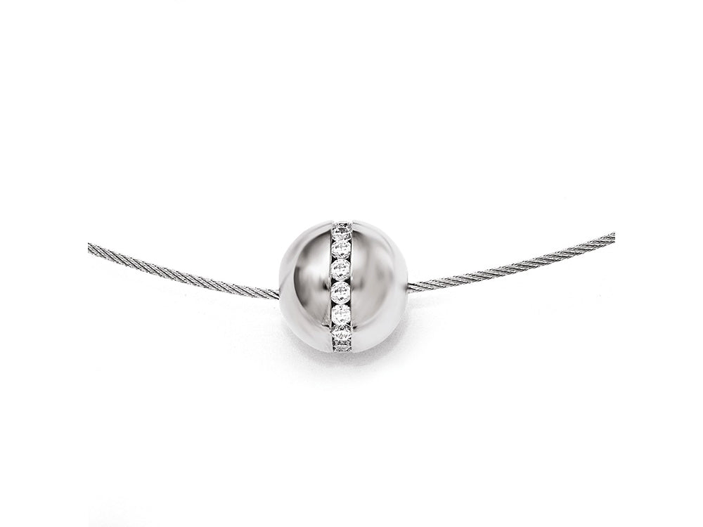 Chisel Titanium CZ Pendant With Polished Stainless Steel Wire Necklace