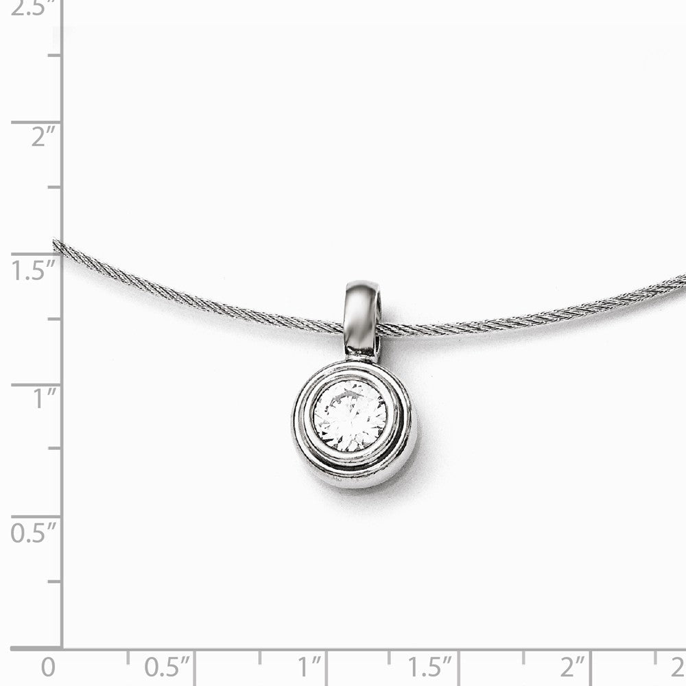 Chisel Titanium CZ Pendant With Polished Stainless Steel Wire Necklace