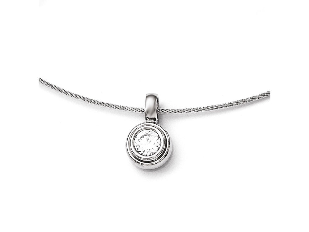 Chisel Titanium CZ Pendant With Polished Stainless Steel Wire Necklace