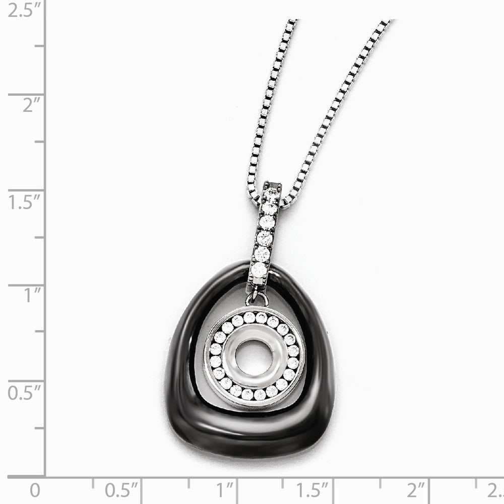 Chisel Polished Ceramic With CZ Titanium Pendant Necklace On Stainless steel chain