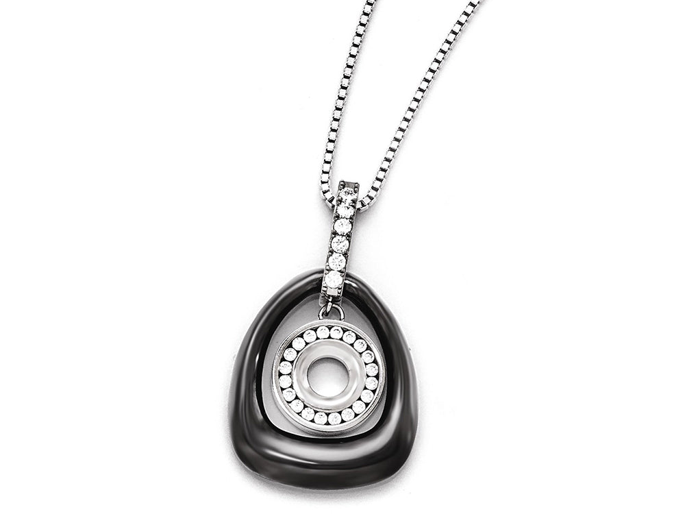 Chisel Polished Ceramic With CZ Titanium Pendant Necklace On Stainless steel chain