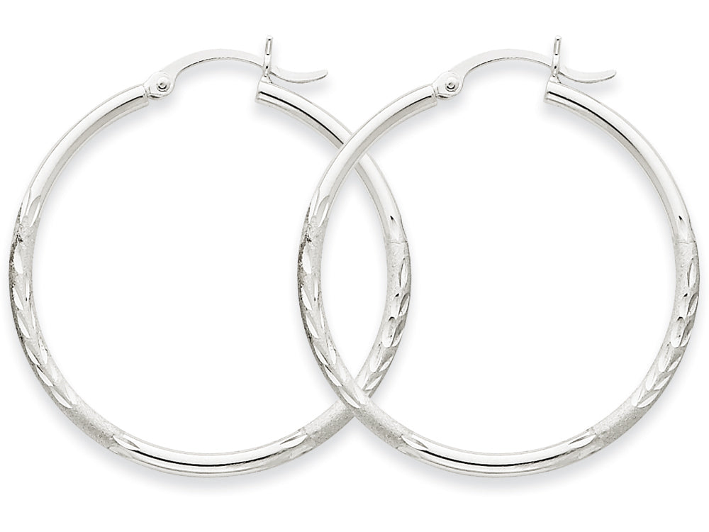 FJC Finejewelers 14k White Gold Satin and Bright-cut 2mm Round Hoop Earrings