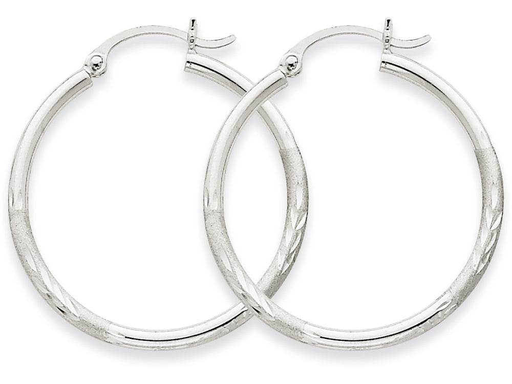 FJC Finejewelers 14k White Gold Satin and Bright-cut 2mm Round Hoop Earrings