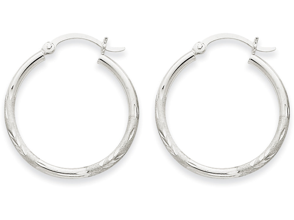 FJC Finejewelers 14k White Gold Satin and Bright-cut 2mm Round Hoop Earrings