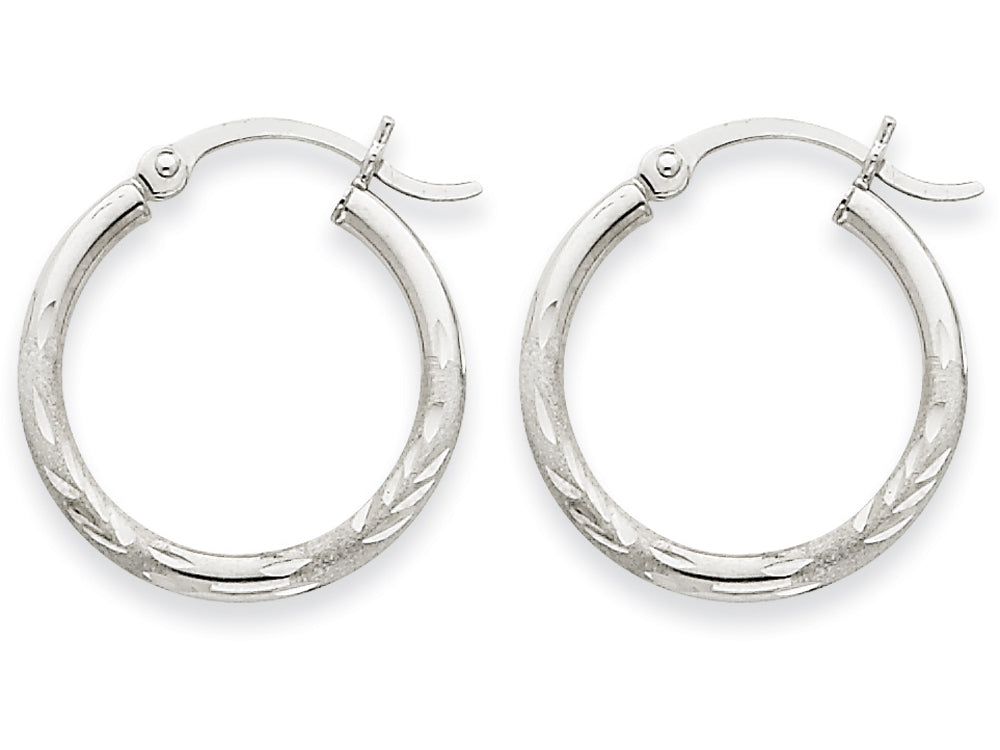 FJC Finejewelers 14k White Gold Satin and Bright-cut 2mm Round Hoop Earrings