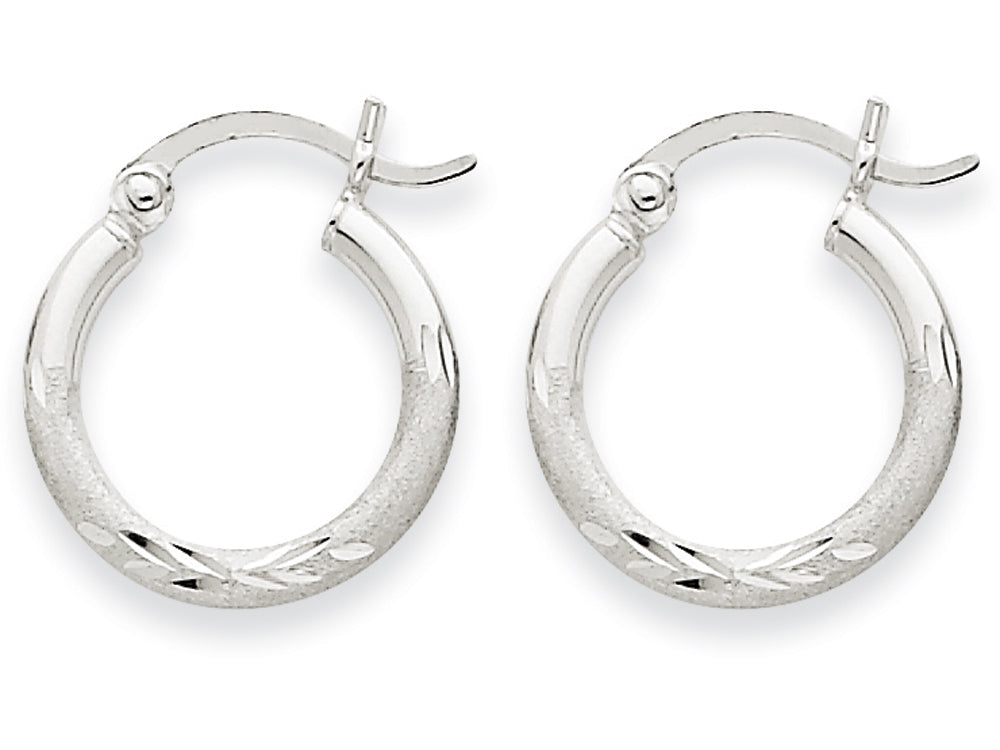 FJC Finejewelers 14k White Gold Satin and Bright-cut 2mm Round Hoop Earrings