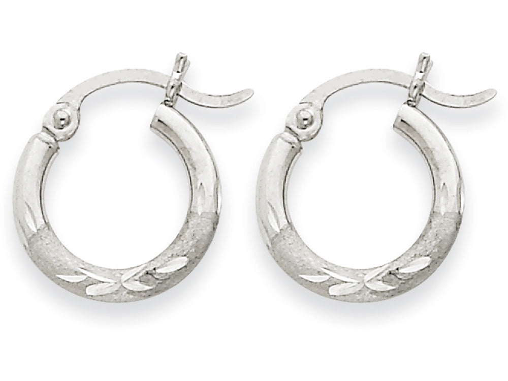 FJC Finejewelers 14k White Gold Satin and Bright-cut 2mm Round Hoop Earrings