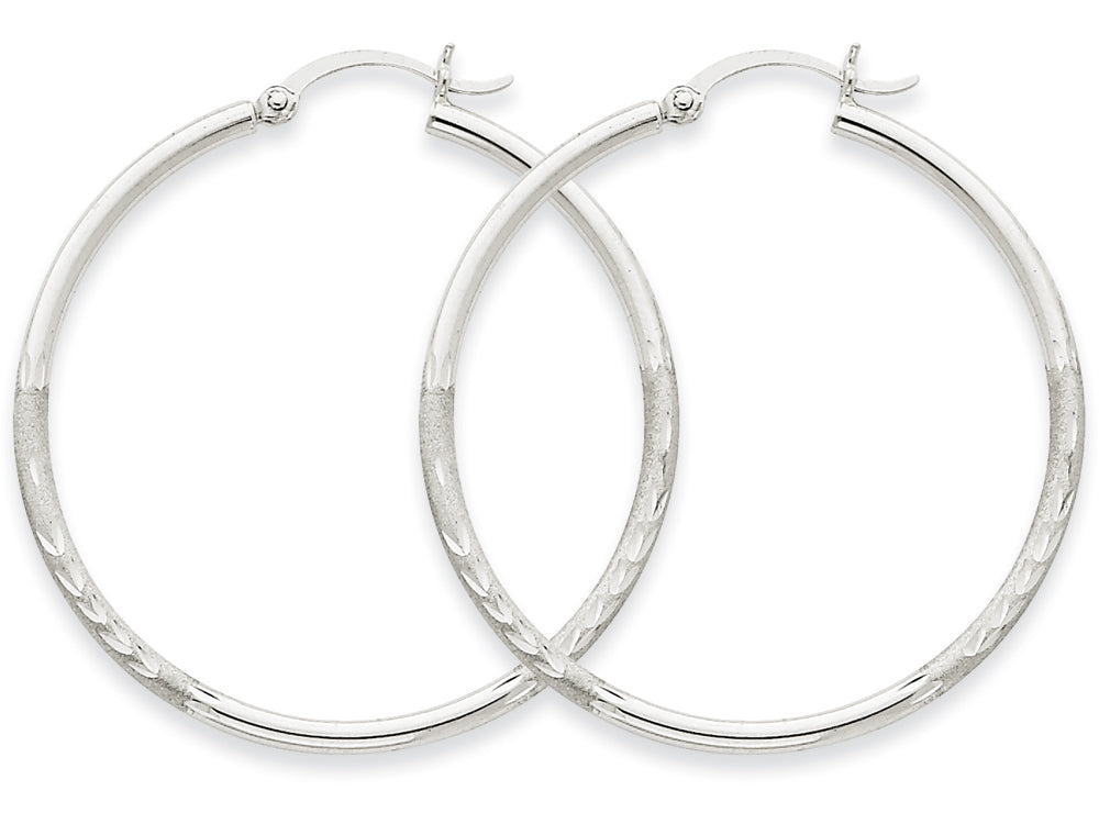 FJC Finejewelers 14k White Gold Satin and Bright-cut 2mm Round Hoop Earrings