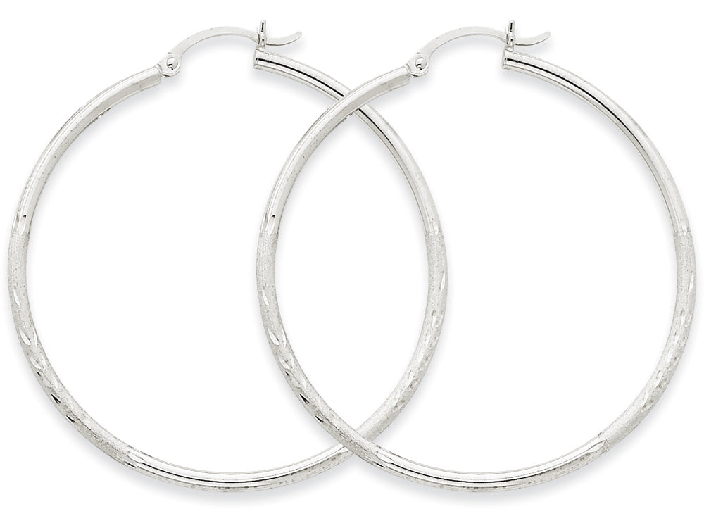 FJC Finejewelers 14k White Gold Satin and Bright-cut 2mm Round Hoop Earrings