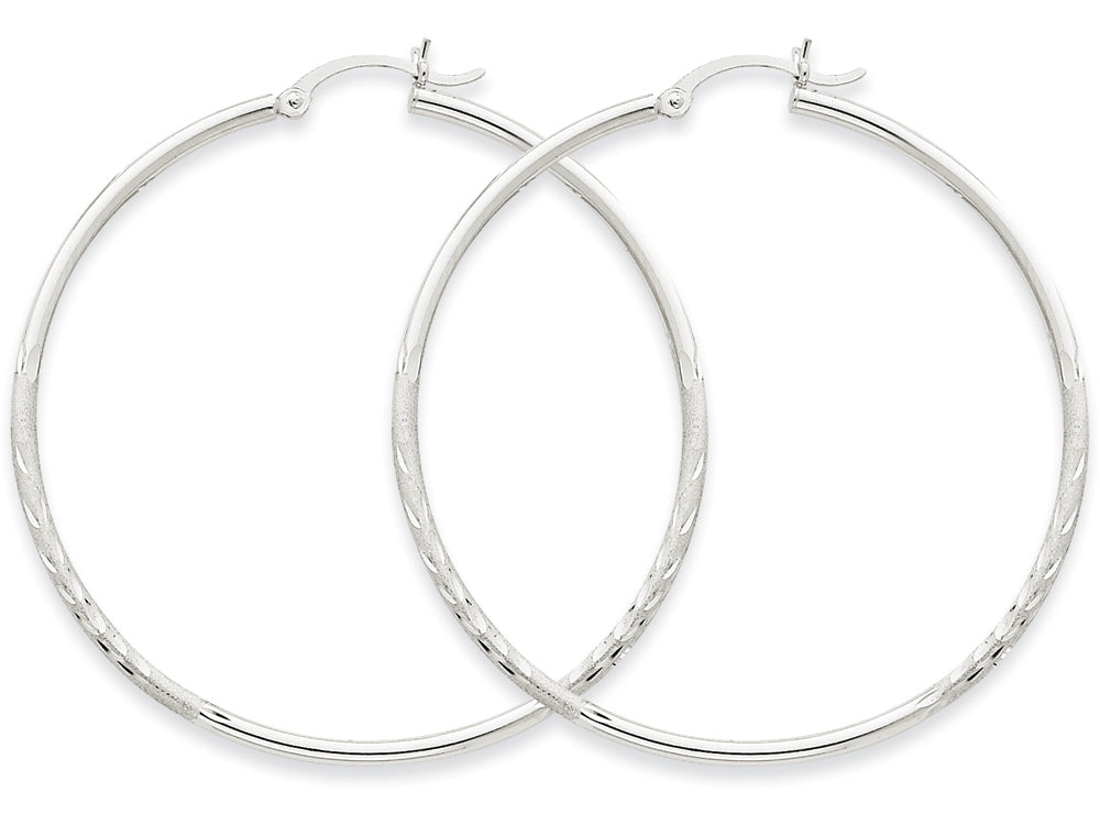 FJC Finejewelers 14k White Gold Satin and Bright-cut 2mm Round Hoop Earrings
