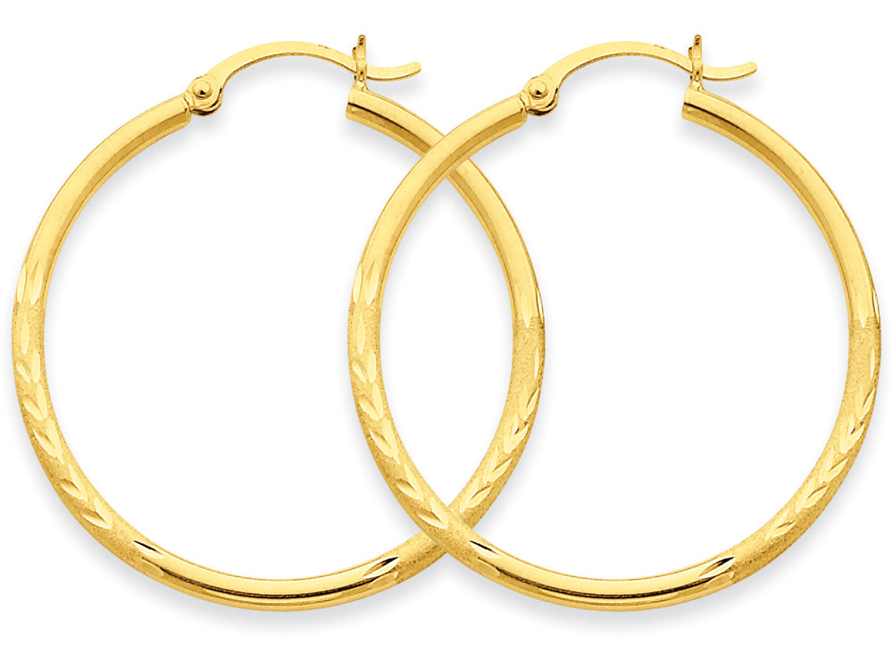 FJC Finejewelers 14k Yellow Gold Satin and Bright-cut 2mm Round Tube Hoop Earrings