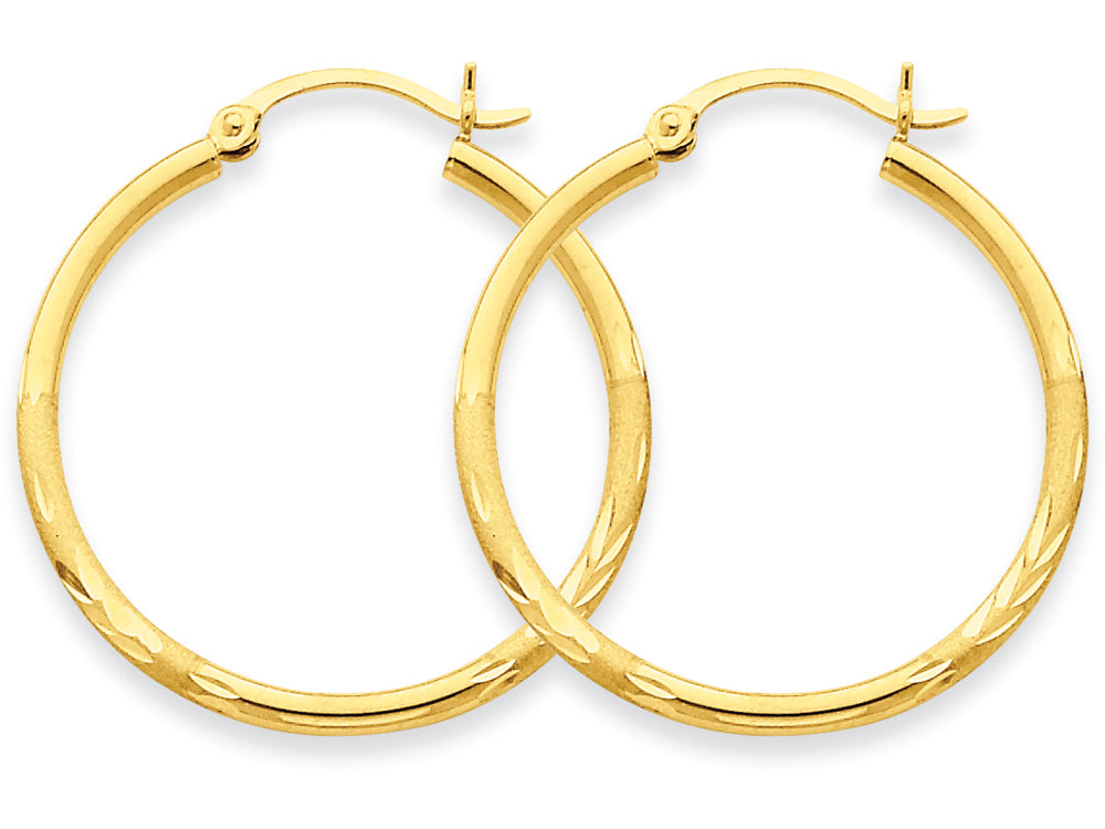 FJC Finejewelers 14k Yellow Gold Satin and Bright-cut 2mm Round Tube Hoop Earrings