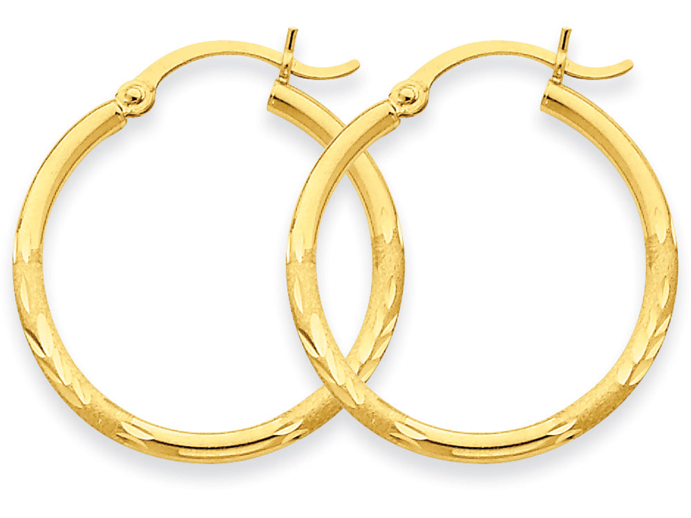 FJC Finejewelers 14k Yellow Gold Satin and Bright-cut 2mm Round Tube Hoop Earrings