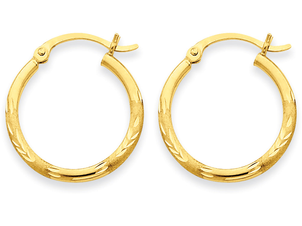 FJC Finejewelers 14k Yellow Gold Satin and Bright-cut 2mm Round Tube Hoop Earrings