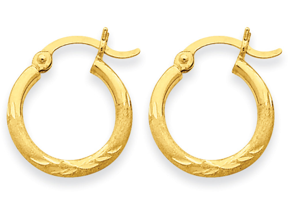 FJC Finejewelers 14k Yellow Gold Satin and Bright-cut 2mm Round Tube Hoop Earrings