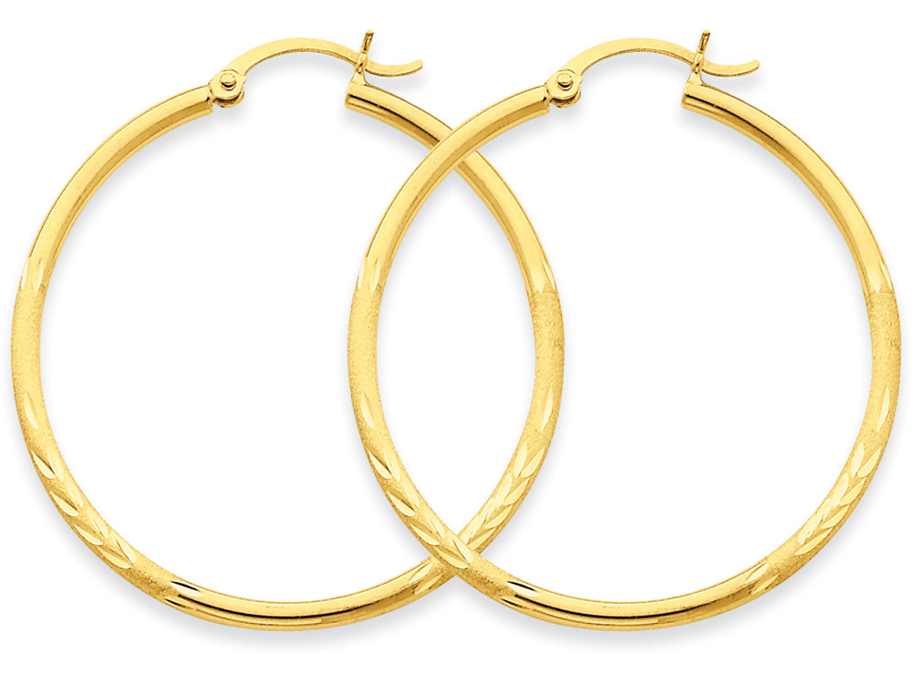 FJC Finejewelers 14k Yellow Gold Satin and Bright-cut 2mm Round Tube Hoop Earrings
