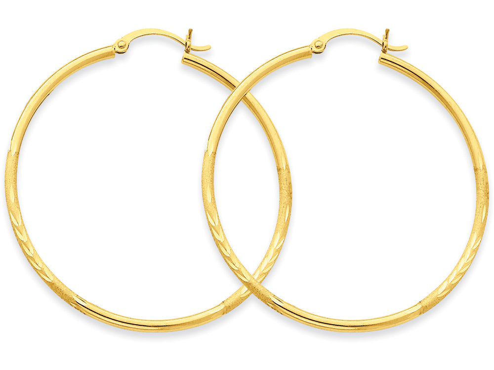 FJC Finejewelers 14k Yellow Gold Satin and Bright-cut 2mm Round Tube Hoop Earrings