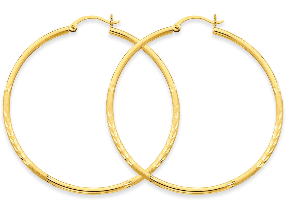 FJC Finejewelers 14k Yellow Gold Satin and Bright-cut 2mm Round Tube Hoop Earrings