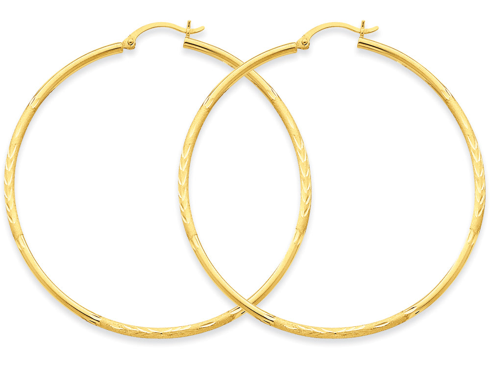 FJC Finejewelers 14k Yellow Gold Satin and Bright-cut 2mm Round Tube Hoop Earrings