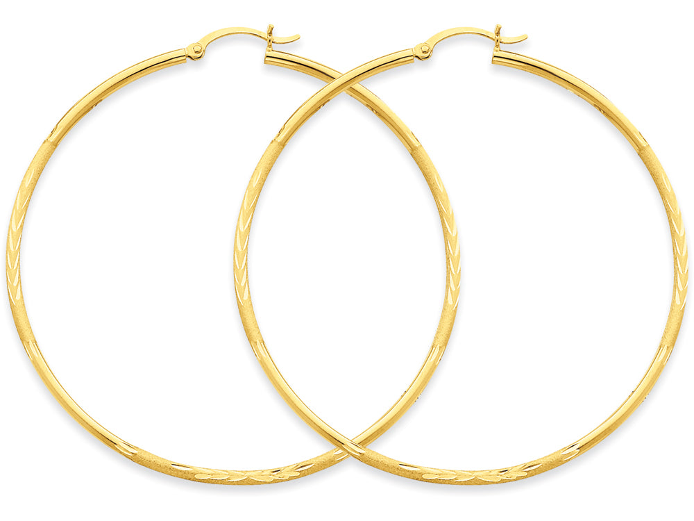FJC Finejewelers 14k Yellow Gold Satin and Bright-cut 2mm Round Tube Hoop Earrings