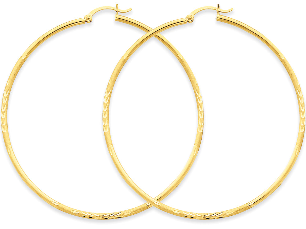 FJC Finejewelers 14k Yellow Gold Satin and Bright-cut 2mm Round Tube Hoop Earrings