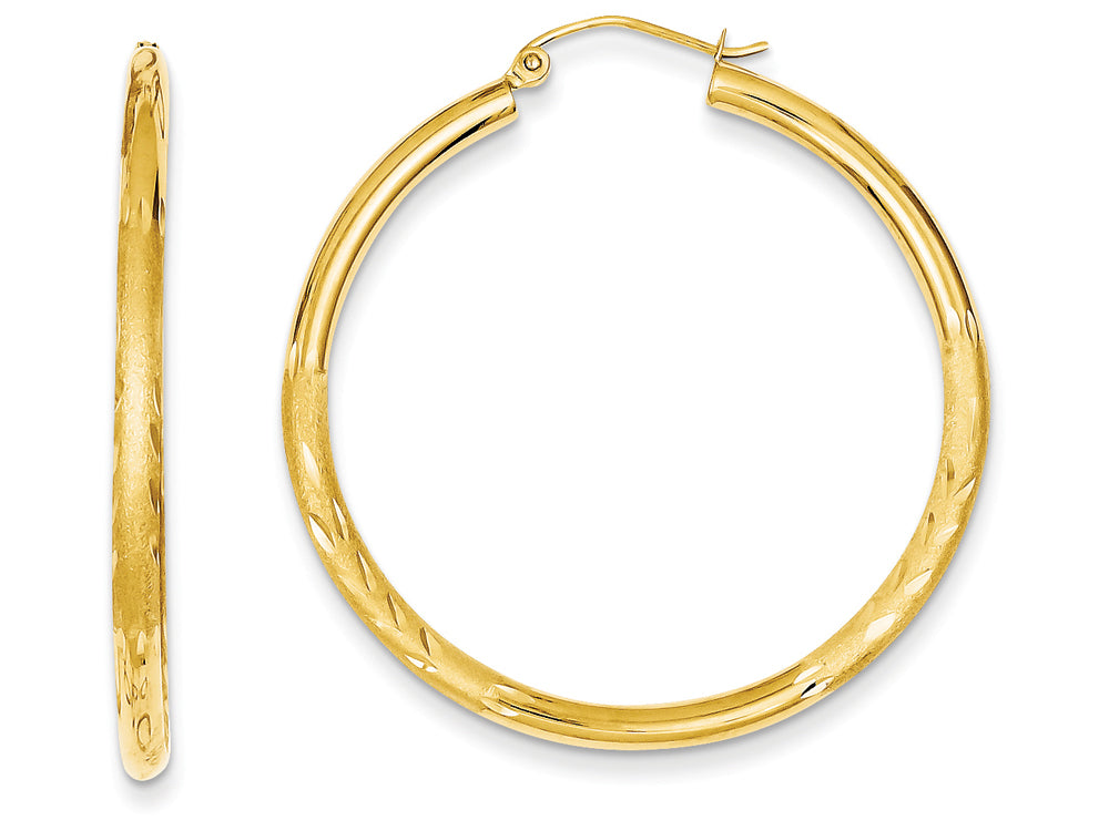 FJC Finejewelers 14k Yellow Gold Satin and Bright-cut 2.5mm Round Hoop Earrings