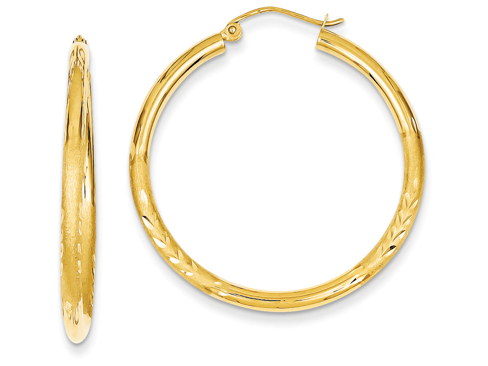 FJC Finejewelers 14k Yellow Gold Satin and Bright-cut 2.5mm Round Hoop Earrings