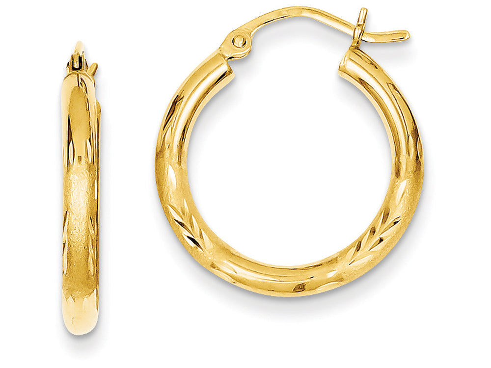 FJC Finejewelers 14k Yellow Gold Satin and Bright-cut 2.5mm Round Hoop Earrings