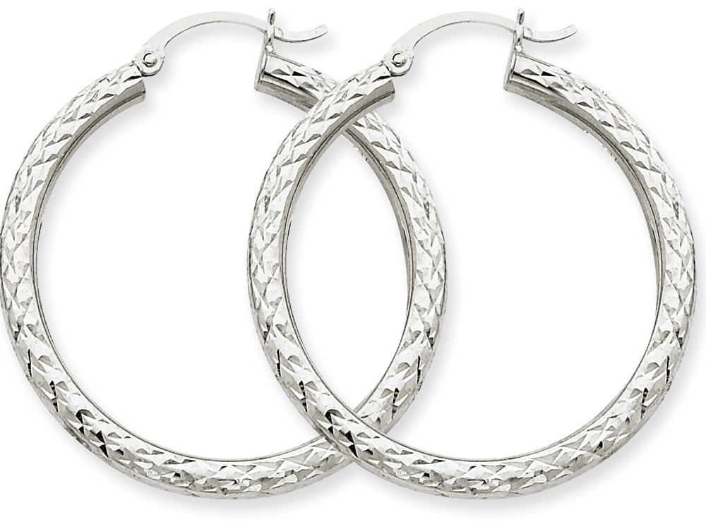 FJC Finejewelers 14k White Gold Bright-cut 3mm Round Hoop Earrings