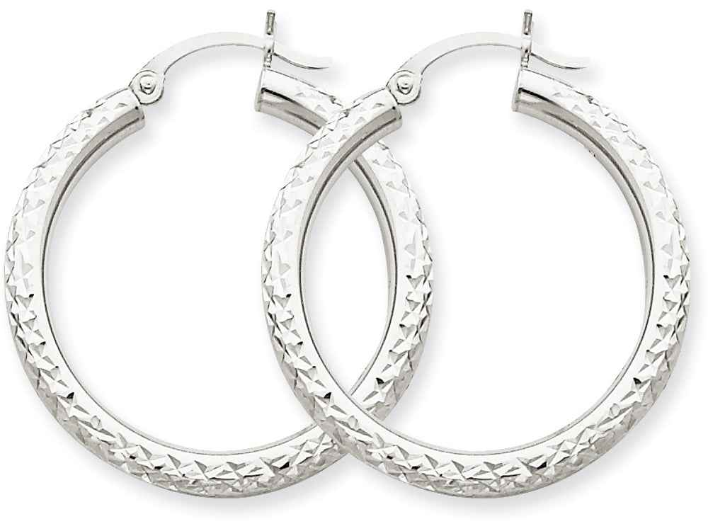 FJC Finejewelers 14k White Gold Bright-cut 3mm Round Hoop Earrings